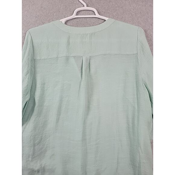 Ruby Rd Pale Green RTS V Neck Semi Sheer Guazy Button Up Shirt Women's Plus 1X - Picture 7 of 11